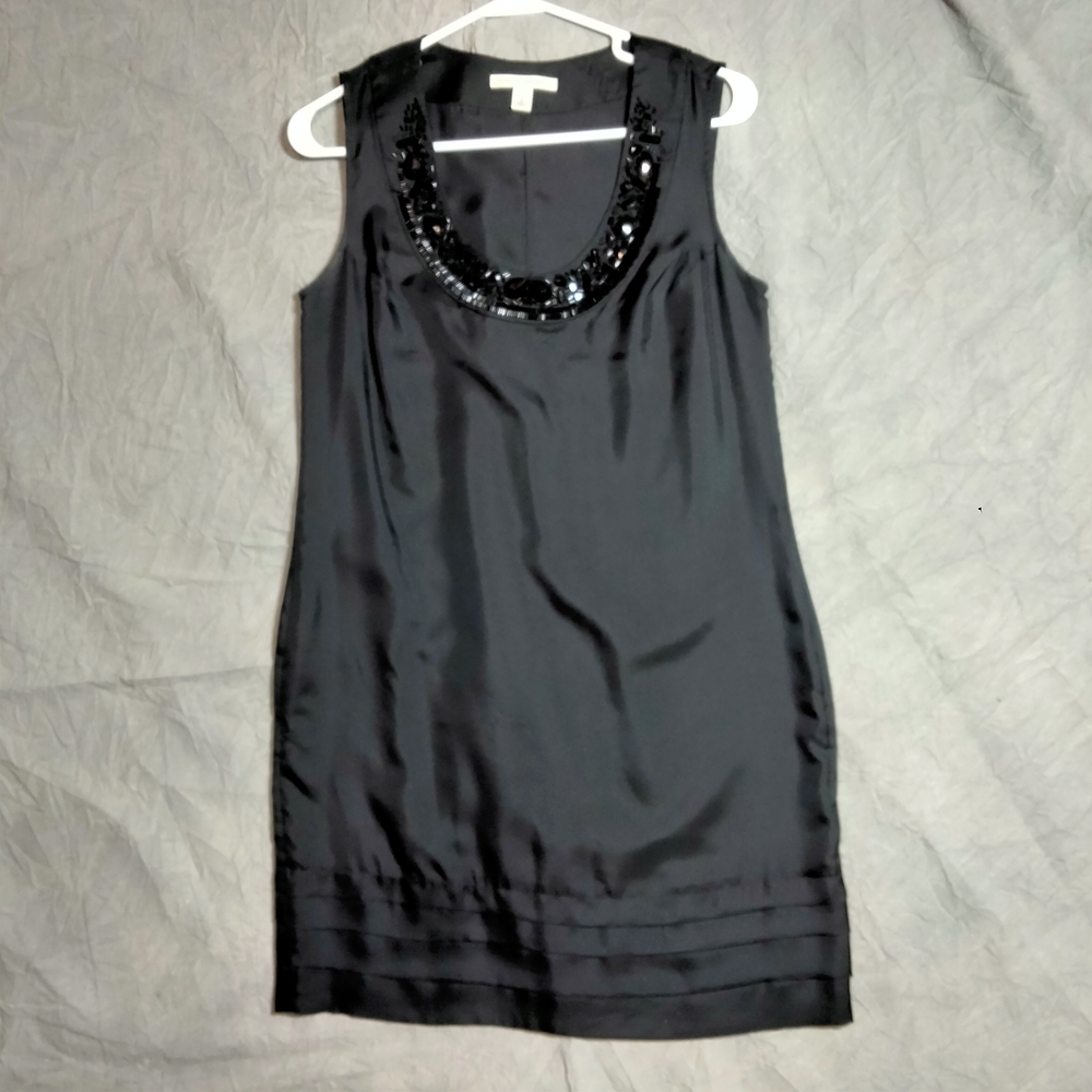 Banana Republic Black Sleeveless Dress with Embellished Neckline Silk Size S